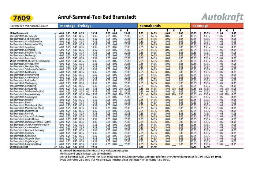 Haltestellenplan des Anruf-Sammel-Taxis Bad Bramstedt